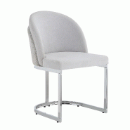 Merax Chaises de salle à manger lot de 2, chenille gris clair, chaises rembourrées à double dossier, pieds métalliques argentés, 150 kg - gris mu