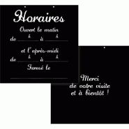 Pancarte horaire recto/verso 20x20cm - Ouvert/Fermé - Noire en PVC