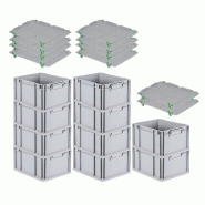 PROREGAL 10x Bac Euro NextGen Economy avec couvercle d'appui et 4 fermetures à glissière vertes poignées fermées 22x30x40cm 20L - noir plastique R