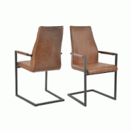 SalesFever Ensemble de 2 chaises cantilever | Revêtement en cuir artificiel | Structure en métal laqué noir | dossier courbé | marron clair - marr SalesFever Ensemble de 2 chaises cantilever | Revêtement en cuir artificiel | Structure en métal laqué noir | dossier courbé | marron clair - marr
