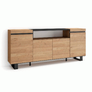 SKRAUT HOME Buffet salon et cuisine, 200x87x35cm, 4 Portes, Design industriel, Chêne et noir - beige Bois manufacturé 63_10