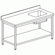Table inox de travail avec bac à droite étagère et dosseret 1600x70... - PDTRVAD716