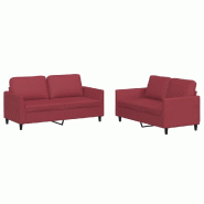 VidaXL Ensemble de canapés 2 pcs et coussins Rouge bordeaux Similicuir Modèle Sirius Factory - 3201753