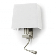 Applique murale led liseuse firenze tissu et métal nickel satin- forme demi rond- 2 prises usb + 2 interrupteurs - 5793