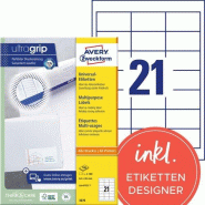 Avery Zweckform 2100 étiquettes multi-usages blanches, format 64 x 36 mm (100 feuilles A4 / cdt - blanc 3670