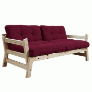 BANQUETTE CONVERTIBLE FUTON STEP PIN MASSIF COLORIS BORDEAUX COUCHAGE 70*200 CM.