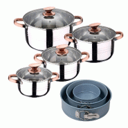 BERGNER - Batterie de cuisine NONA 8 pièces 16/18/20/24cm en Acier Inoxydable Compatible Induction avec Jeu de 3 Moules Ronds pour Four Ø12/Ø18/Ø2