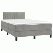 Décoshop26 - Cadre de lit LED avec sommier tête de lit matelas surmatelas 120x200 cm tissu velours gris clair TDL0207865 - gris 3001240088008