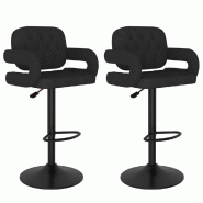 Décoshop26 - Lot de 2 tabourets de bar chaises hautes design moderne en tissu et acier noir DEC029816 - noir 3000257573781