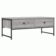 Décoshop26 - Table basse avec deux tiroirs design industriel 101 x 49 x 39,5 cm bois d'ingénierie gris et métal DEC039969 - gris métal 3000264687693