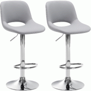 Décoshop26 - Tabourets de bar chaises haute x2 avec repose-pieds en PVC gris piètement métallique chromé 10_0004061 - 3000251912647