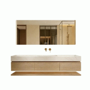 Ensemble de salle de bain avec vasque en pierre frittée, évacuation cachée, miroir, meuble bas, étagère et kit, 130×55 cm【NF8198-130BKK】 - 0