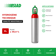 Hydrogène technique SIAD - pour traitements thermiques et métallurgie - gaz réducteur inflammable en bouteilles B50 et cadres