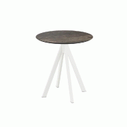 Infinity table de bistrot avec piètement blanc + plateau HPL Riverwashed Wood Ø70 cm