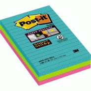 Lot de 3 blocs de Notes Super Sticky Post-it® grand format, Collection Cosmic, lignées, 101 x 152 mm, 90 feuilles/bloc (4690-3SS-COS) - 4690S3MI