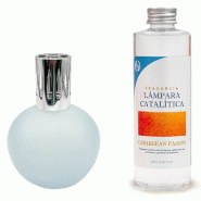MamaManuela Lampe Catalytique Bleu Gris Mat + Parfum Aroma Passion Caraïbe 500ml - Elimine les mauvaises odeurs, les parfums et améliore la qualité