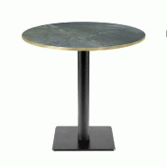 RestooTab - Table Milan T Ø70cm décor marbre jade chants couleur laiton - vert fonte TB-MIT-R70M-MB.JAD-LAI