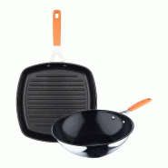 San Ignacio Compact - Ensemble avec poêle grill 28 × 28 cm et wok Ø28 cm en aluminium forgé compatible induction - PK8734