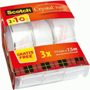 Scotch Lot de 2+1 rouleaux de ruban adhésif Crystal transparent, 19 mm x 7,5 m + dévidoir manuel (L2181) - 51131674851