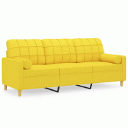 VidaXL Canapé 3 places avec oreillers jaune clair 180 cm tissu Modèle Hylia - 3200795