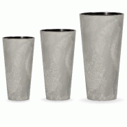 WellHome - Tubus Slim Effect, lot de 3 pots 15,5/27/64 L, coloris ciment - gris plastique PK2954