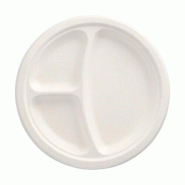 Assiettes canne à sucre "pure" 3 compartiments Ø 23 x 2 cm blanc (144 unités) PAPSTAR - blanc Bagasse 89749-C