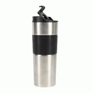 BERGNER - Mug de voyage 460 ml Lovers en acier inoxydable et silicone noir - argenté inox Q4666