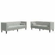 Canapé de salon 2 pcs Gris clair 194 x 74,5 x 70,5 cm Velours Modèle Vega StudioDesk Élite - Matériau naturel 8721288739803