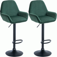 Décoshop26 - Lot de 2 tabourets de bar avec repose-pieds et accoudoirs en velours vert piètement en trompette métal noir 10_0006116 - noir métal 3