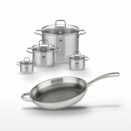Lot de 4 Faitouts Elo Relief Evolution et Poêle 32 cm - gris inox 3176239958126