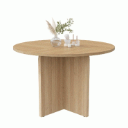 Merax table à manger ronde 120 cm, base croisée, pour 4-6 personnes, design scandinave, MDF, couleur chêne - Bois manufacturé N634P462149E