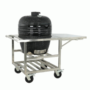 METRO PROFESSIONAL Barbecue Kamado au charbon de bois NAGADO, surface de cuisson Ø 57 cm, table latérale pliante et roulettes, céramique/inox, noir_0