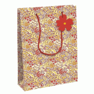 Sac papier "Liberty" rouge poignées cordelettes 26,5x14x33 cm - par 6