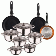 WellHome - Batterie de cuisine de 12pc en acier inoxydable avec Ensemble de 3 Poêles Ø16/20/24cm Cuivre métallisé en aluminium pressé - multi-mat