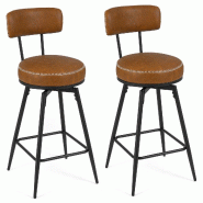 COSTWAY set 2 tabourets pivotants, hauteur de bar moderne, dossier rembourré, marron. - multicolore métal VH35947NZ-4