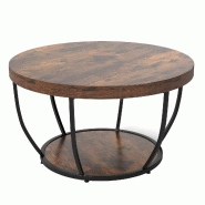 COSTWAY Table Ronde, Bois 2 Niveaux avec Cadre Métallique, pour Salon, Naturel/Marron - marron Bois manufacturé VH34748OR