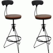 Décoshop26 - Lot de 2 tabourets de bar chaise haute avec repose-pieds rotatif réglable en hauteur design industriel métal noir et TDB04080 - noir 3