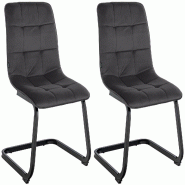 Décoshop26 - Set de 2 chaises de salle à manger coutures décoratives carrées en velours noir et pieds luge en métal noir 10_0001576 - noir métal