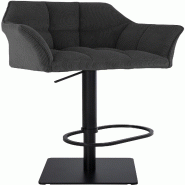 Décoshop26 - Tabouret de bar x1 réglable en velours côtelé gris foncé assise enveloppante capitonnée et avec base carrée en métal 10_0005892 -