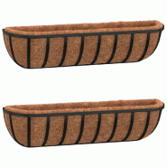 Helloshop26 - Lot de 2 jardinières murales en acier robuste 91 x 20 x 23 cm pour balcon jardin décoration en coco noir 02_0046614 - noir acier 30002
