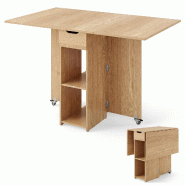 Helloshop26 - Table pliante extensible 120 x 72 x 75 cm avec rangement pratique pour bureau et salle à manger en bois naturel 20_0020714 - Bois massi
