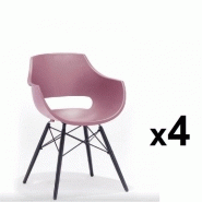 LOT DE 4 CHAISES SCANDINAVE REMO COQUE ROUGE PIÉTEMENT HÊTRE LAQUE NOIR MAT