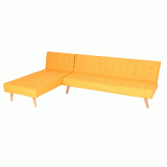 Mendler Canapé d'angle HWC-K38, Canapé pliable, couchage à gauche/à droite, tissu/textile bois massif certifié MVG 256cm ~ jaune - jaune textile