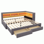 Merax Canapé-lit LED 90x200 cm, méridienne 3 en 1 avec lit gigogne 180x200, tiroirs, prise, gris foncé - gris multi-matériau LDU00710AAE Merax Canapé-lit LED 90x200 cm, méridienne 3 en 1 avec lit gigogne 180x200, tiroirs, prise, gris foncé - gris multi-matériau LDU00710AAE