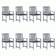 VidaXL Chaises De Jardin Et Coussins Lot De 8 Bois Acacia Solide Gris - gris 8720286508145