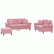 VidaXL Ensemble de canapés 3 pcs avec coussins rose velours Modèle Cermelion - 3202243