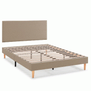 VS Venta-stock Sommier + tête de lit Aura 140x200 cm Beige, hauteur 30 cm - beige polyester I23069