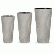 WellHome - Lot de 3 petites jardinières Tubus Slim en coloris ciment - gris plastique PK2952