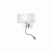 Applique murale en métal chromé brossé, série 10S45882, avec abat-jour en tissu blanc, douille E14 et LED intégrée, orientation droite - Perenz
