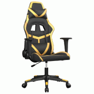 Décoshop26 - Fauteuil de bureau chaise gaming sur roulettes en PVC noir et doré DEC025976 - noir 3000255552269